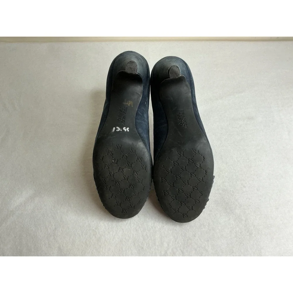 Franco Sarto Womens L-Happy Navy Blue Suede Moccasin Toe Bow Pumps Heels 7M